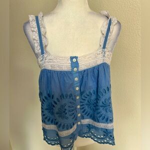 Love Shack Fancy am blue eyelet cotton lace crochet Sully summer tank cami top